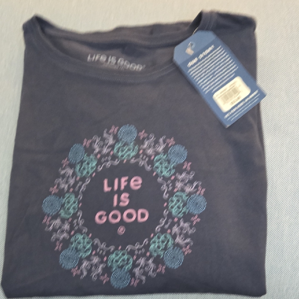 Life Is Good Blue Tee with Floral Accents